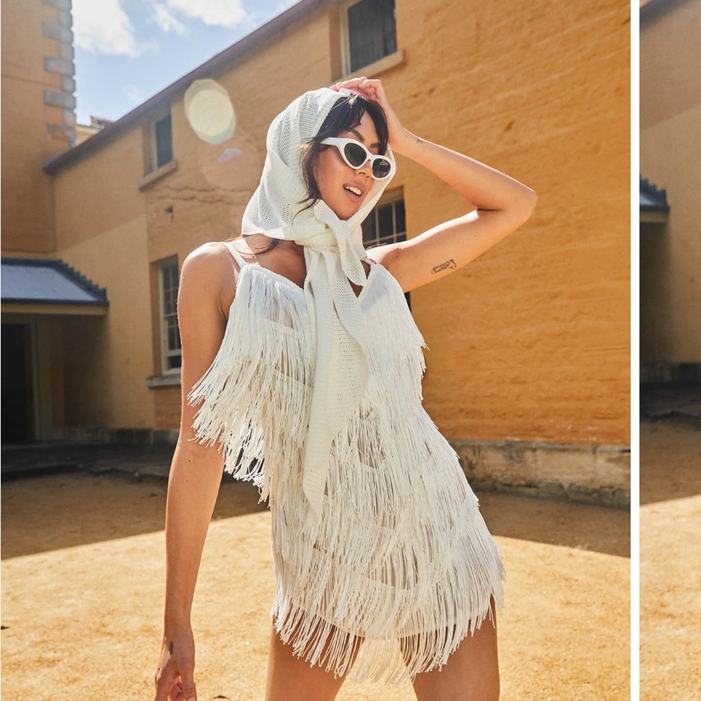White Fringe mini dress